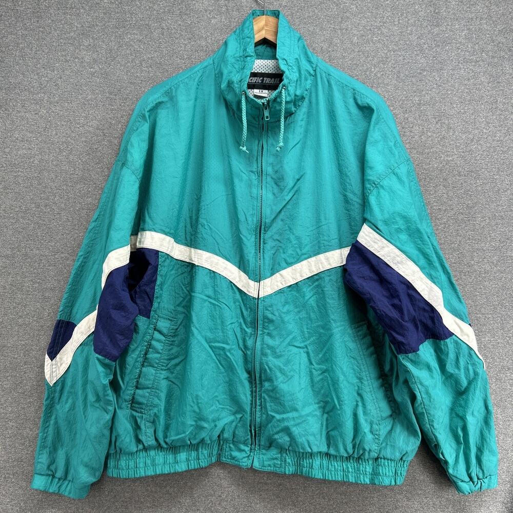 Vintage Pacific Trail Jacket Womens 1X Teal Blue Colorblock Windbreaker Full Zip